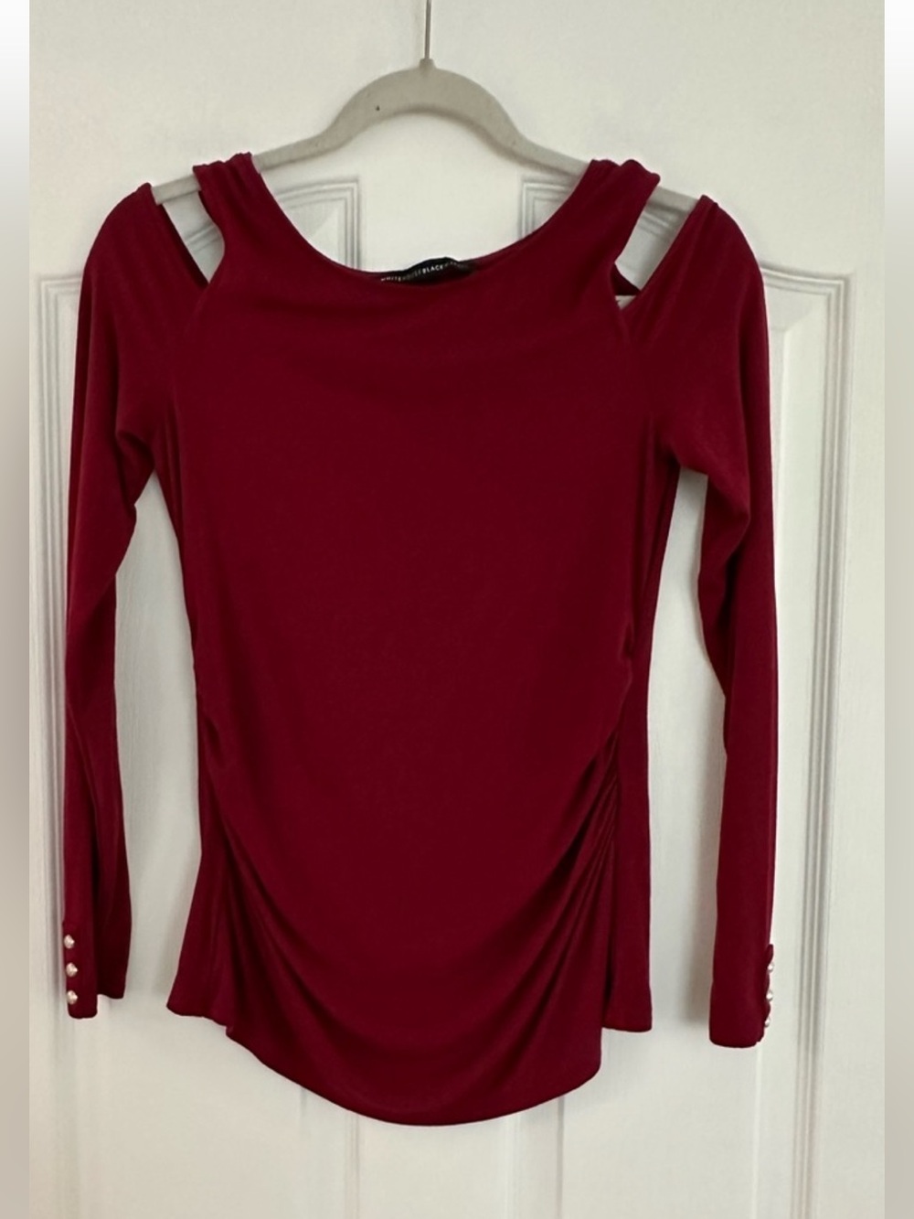 White House Black Market Red Cold-Shoulder Long Sleeve Top Never Worn!